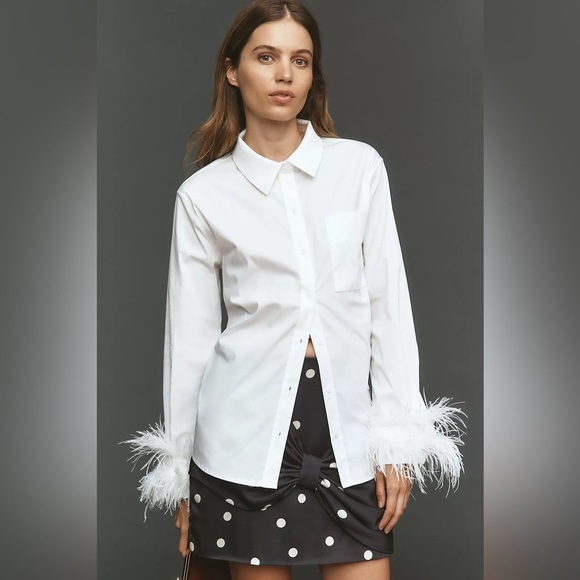 English Factory Tops - English Factory Faux-Feather Buttondown Shirt size M